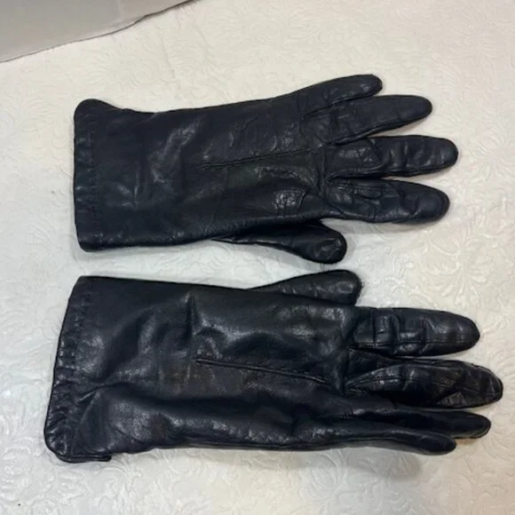 VTG Real Fur Lined Soft Leather Gloves Black Size: Sm-Med
